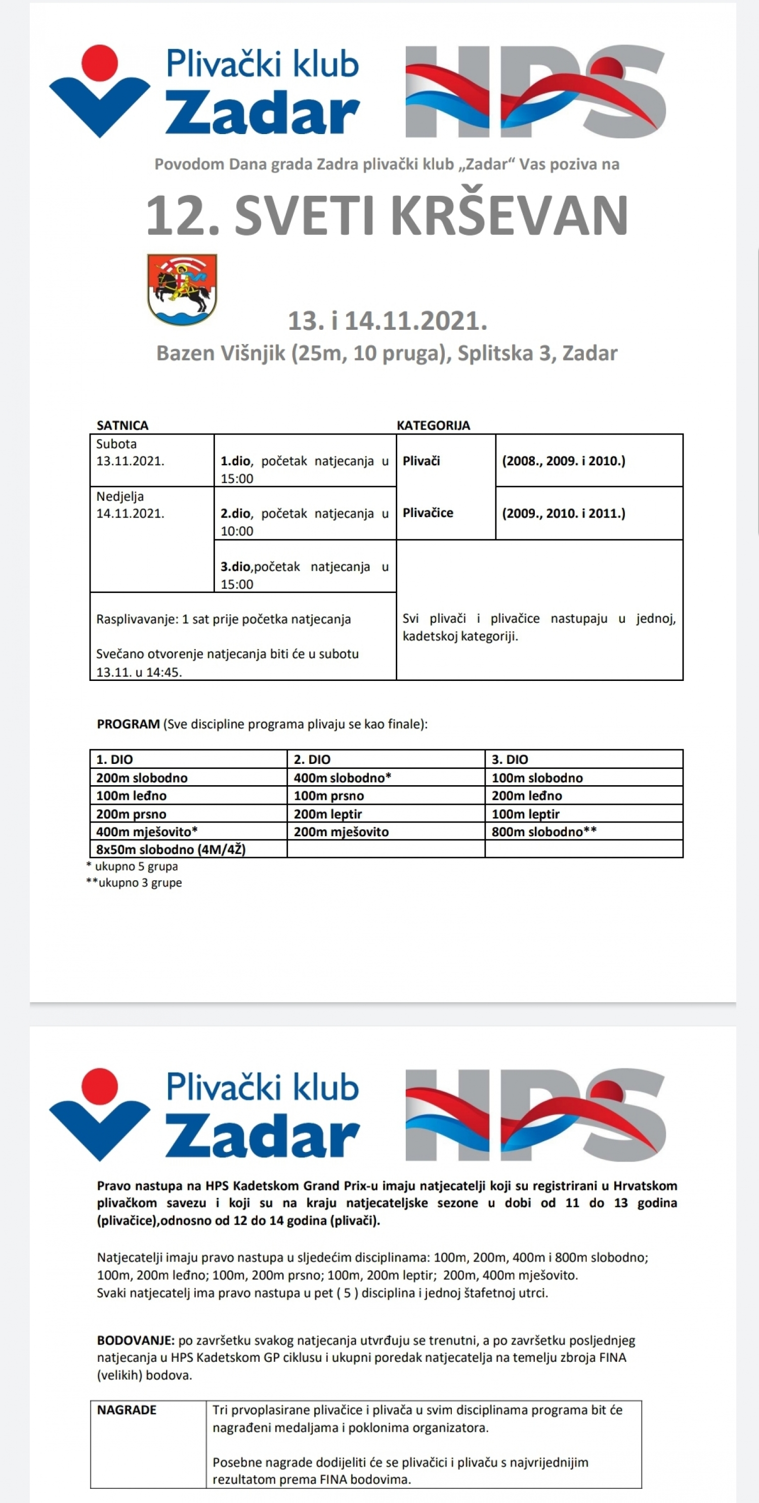 Prijave MGP SV. KRŠEVAN, Zadar 13.-14.11.2021.